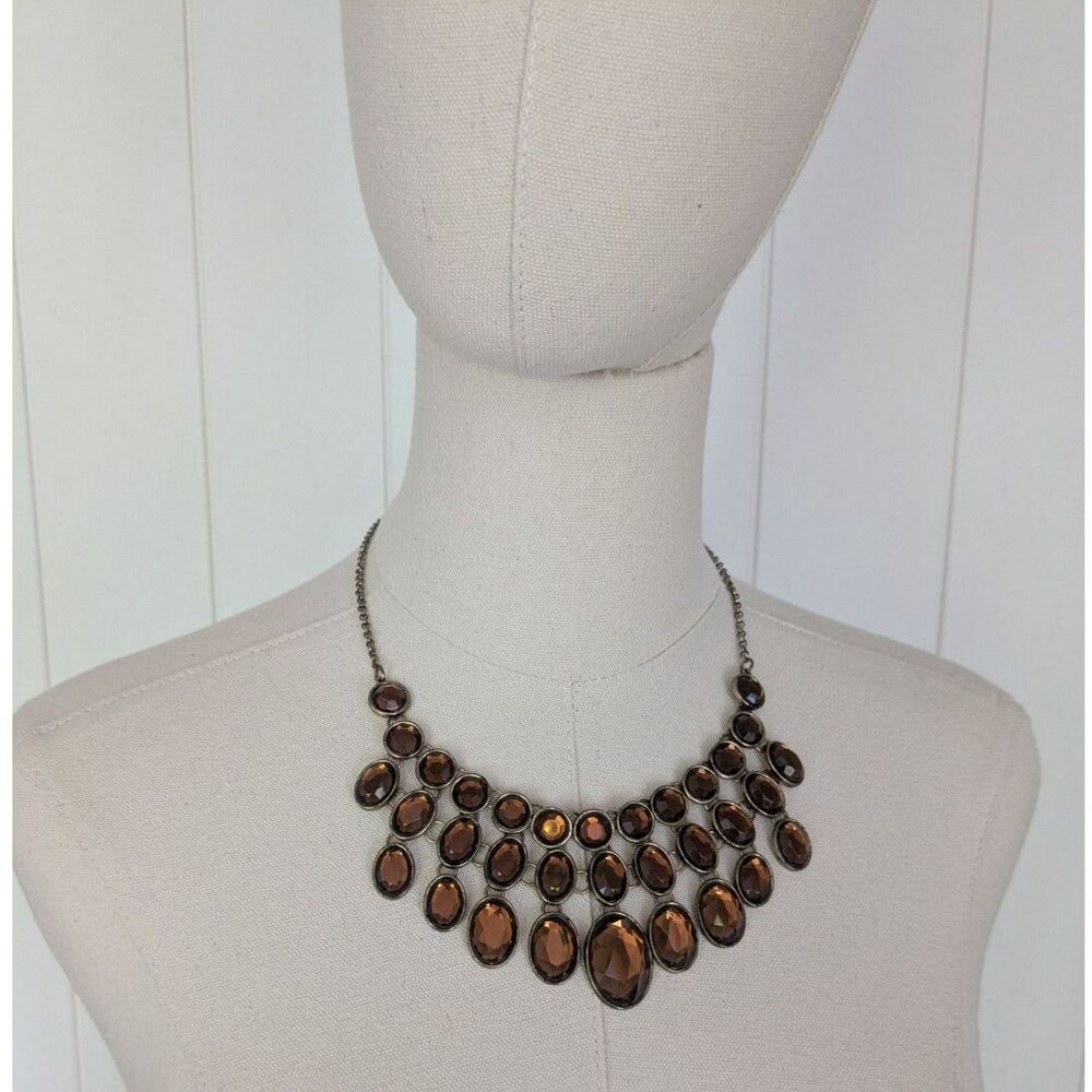 3 Tiered Amber colored statement bib necklace - unmarked